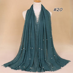 Plain Bubble Cotton Beads Pearl Wrinkle Scarf Women Oversized Shawls and Wraps Pashmina Stole Foulards Muslim Hijab 190*100Cm