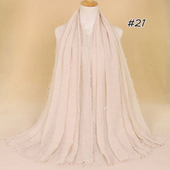 Plain Bubble Cotton Beads Pearl Wrinkle Scarf Women Oversized Shawls and Wraps Pashmina Stole Foulards Muslim Hijab 190*100Cm