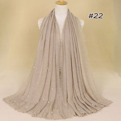 Plain Bubble Cotton Beads Pearl Wrinkle Scarf Women Oversized Shawls and Wraps Pashmina Stole Foulards Muslim Hijab 190*100Cm