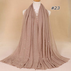 Plain Bubble Cotton Beads Pearl Wrinkle Scarf Women Oversized Shawls and Wraps Pashmina Stole Foulards Muslim Hijab 190*100Cm