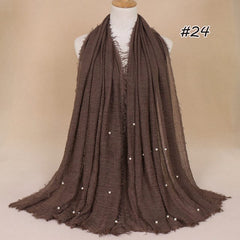 Plain Bubble Cotton Beads Pearl Wrinkle Scarf Women Oversized Shawls and Wraps Pashmina Stole Foulards Muslim Hijab 190*100Cm