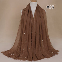 Plain Bubble Cotton Beads Pearl Wrinkle Scarf Women Oversized Shawls and Wraps Pashmina Stole Foulards Muslim Hijab 190*100Cm