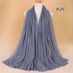 Plain Bubble Cotton Beads Pearl Wrinkle Scarf Women Oversized Shawls and Wraps Pashmina Stole Foulards Muslim Hijab 190*100Cm