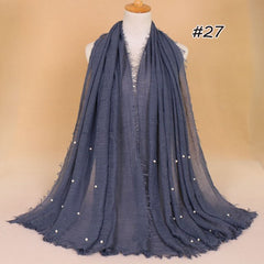 Plain Bubble Cotton Beads Pearl Wrinkle Scarf Women Oversized Shawls and Wraps Pashmina Stole Foulards Muslim Hijab 190*100Cm