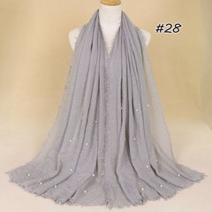 Plain Bubble Cotton Beads Pearl Wrinkle Scarf Women Oversized Shawls and Wraps Pashmina Stole Foulards Muslim Hijab 190*100Cm