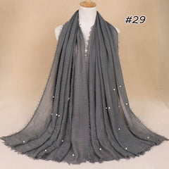 Plain Bubble Cotton Beads Pearl Wrinkle Scarf Women Oversized Shawls and Wraps Pashmina Stole Foulards Muslim Hijab 190*100Cm