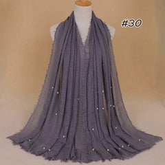 Plain Bubble Cotton Beads Pearl Wrinkle Scarf Women Oversized Shawls and Wraps Pashmina Stole Foulards Muslim Hijab 190*100Cm