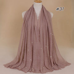 Plain Bubble Cotton Beads Pearl Wrinkle Scarf Women Oversized Shawls and Wraps Pashmina Stole Foulards Muslim Hijab 190*100Cm
