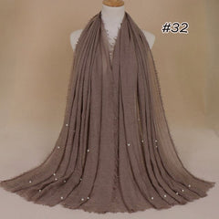 Plain Bubble Cotton Beads Pearl Wrinkle Scarf Women Oversized Shawls and Wraps Pashmina Stole Foulards Muslim Hijab 190*100Cm