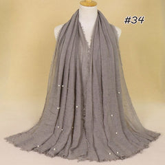 Plain Bubble Cotton Beads Pearl Wrinkle Scarf Women Oversized Shawls and Wraps Pashmina Stole Foulards Muslim Hijab 190*100Cm