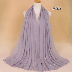 Plain Bubble Cotton Beads Pearl Wrinkle Scarf Women Oversized Shawls and Wraps Pashmina Stole Foulards Muslim Hijab 190*100Cm