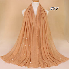 Plain Bubble Cotton Beads Pearl Wrinkle Scarf Women Oversized Shawls and Wraps Pashmina Stole Foulards Muslim Hijab 190*100Cm