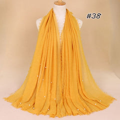 Plain Bubble Cotton Beads Pearl Wrinkle Scarf Women Oversized Shawls and Wraps Pashmina Stole Foulards Muslim Hijab 190*100Cm