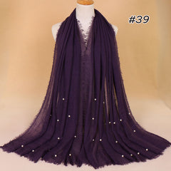 Plain Bubble Cotton Beads Pearl Wrinkle Scarf Women Oversized Shawls and Wraps Pashmina Stole Foulards Muslim Hijab 190*100Cm