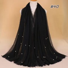 Plain Bubble Cotton Beads Pearl Wrinkle Scarf Women Oversized Shawls and Wraps Pashmina Stole Foulards Muslim Hijab 190*100Cm