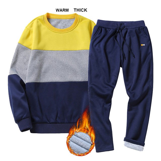 LBL Winter Tracksuits Men Set Bodybuilding 2018 Sporting Mens Sweatpants Striped Sweatshirts Sets Thick Track Suit Male Clothing