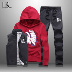 LBL Casual Men Tracksuit Sets Fleece Jacket Vest Pants 3 Pieces Sets Winter Autumn Pullover Hoodie Set Man Women Tracksuits Male