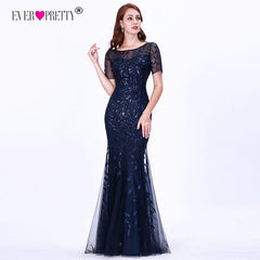Plus Size Saudi Arabia Prom Dresses 2019 Ever Pretty EZ07707 Short Sleeve Lace Appliques Tulle Mermaid Long Dress Party Gowns
