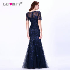 Plus Size Saudi Arabia Prom Dresses 2019 Ever Pretty EZ07707 Short Sleeve Lace Appliques Tulle Mermaid Long Dress Party Gowns