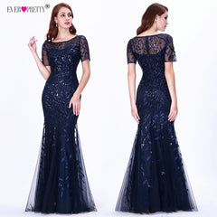 Plus Size Saudi Arabia Prom Dresses 2019 Ever Pretty EZ07707 Short Sleeve Lace Appliques Tulle Mermaid Long Dress Party Gowns