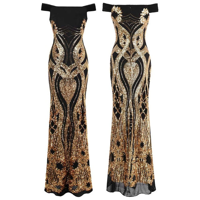 Angel-fashions Formal Evening Dresses Sparkling Gold Art-Deco Sequin Vintage Holiday Party Gown 407