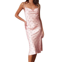 Women Sexy Sling Satin Dresses Sleeveless Sling Off Shoulder Backless Mid-Calf Slim Dress Nightdress Party Dresses vestidos #15