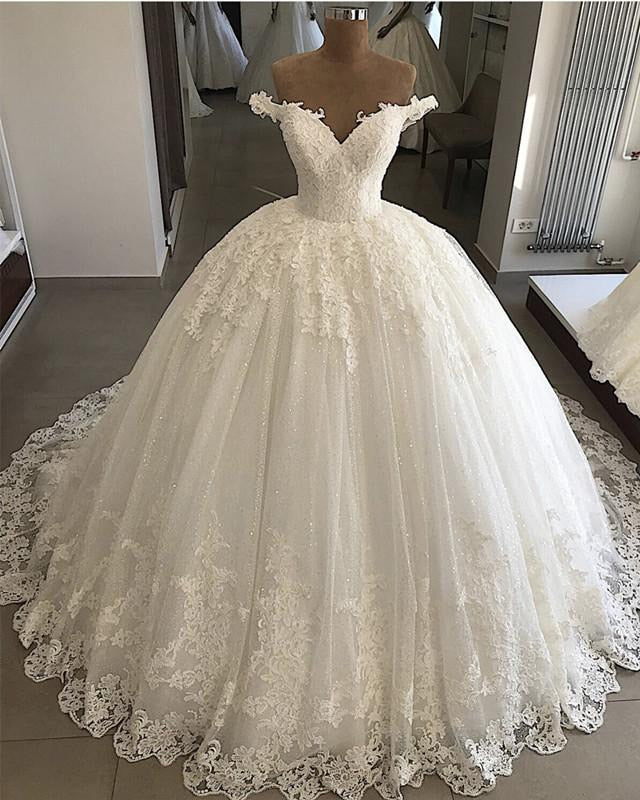 2019 Vintage Lace Wedding Dresses Plus Size Appliques Dubai Elegant Bridal Gowns Lace Up Puffy Ball Gowns Vestido De Novia