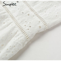 Simplee Embroidery white sexy women summer dress V neck spaghetti strap pearl buttons cotton dresses Evening party long vestidos