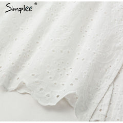 Simplee Embroidery white sexy women summer dress V neck spaghetti strap pearl buttons cotton dresses Evening party long vestidos