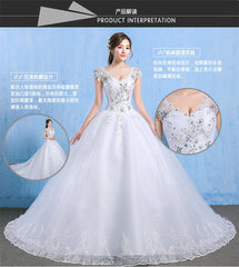 Luxury Plus Size Wedding Dress Elegant Lace Appliques V-neck Beading Wedding Gowns 2019 Crystal Lace Up White Vestido De Noiva