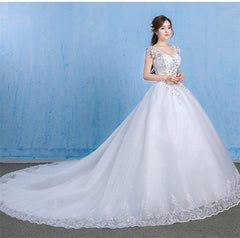 Luxury Plus Size Wedding Dress Elegant Lace Appliques V-neck Beading Wedding Gowns 2019 Crystal Lace Up White Vestido De Noiva