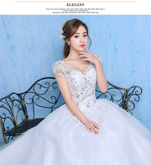 Luxury Plus Size Wedding Dress Elegant Lace Appliques V-neck Beading Wedding Gowns 2019 Crystal Lace Up White Vestido De Noiva