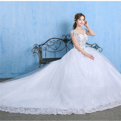 Luxury Plus Size Wedding Dress Elegant Lace Appliques V-neck Beading Wedding Gowns 2019 Crystal Lace Up White Vestido De Noiva