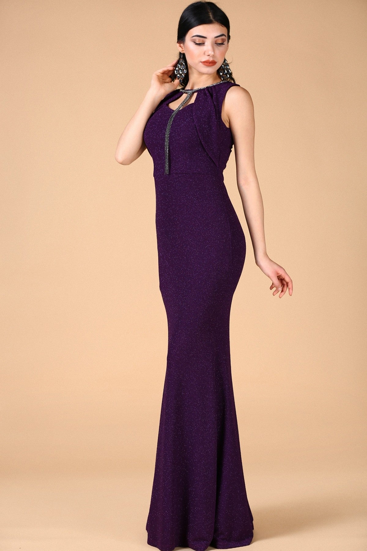 Silvery Dark Purple Evening Dress