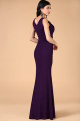 Silvery Dark Purple Evening Dress