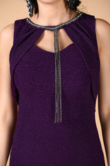 Silvery Dark Purple Evening Dress