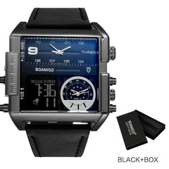 BOAMIGO brand men sports watches 3 time zone big man fashion watch leather quartz wristwatches relogio masculino montre homme