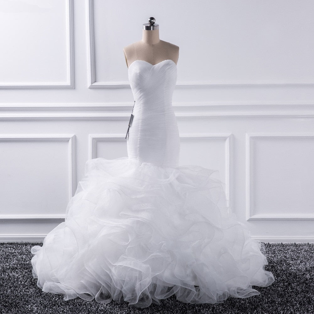 Katristsis d 2019 Mermaid sweetheart Wedding Dresses Vestido De Noiva Sheer Lace Up Bride Tull Ruffles Bridal Dress Gown