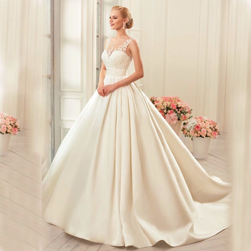 Vestido de noiva Satin Wedding Dresses Ball Gown real photo white & Ivory elegant Bridal dress open back Wedding dresses