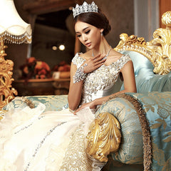 High-End Custom Royal Classic Court Wedding Dress Champagne Imported Satin Hollow Embroidery Muslim Wedding Gown Robe De Mariee