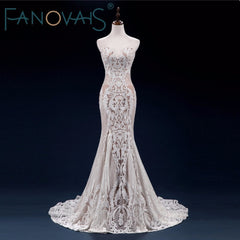 Vintage Lace Mermaid Wedding Dress Turkey Vestido de Novia Sequin Lace Sheer Bridal Gowns Robe mariee Sexy Wedding Dresses 2019