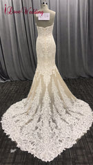 2019 New Fashion Mermaid Appliques Wedding Dress Long Train Beading Bridal Gown robe de mariee Lace Sleeveless Wedding Gown