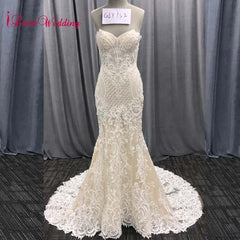 2019 New Fashion Mermaid Appliques Wedding Dress Long Train Beading Bridal Gown robe de mariee Lace Sleeveless Wedding Gown