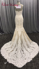 2019 New Fashion Mermaid Appliques Wedding Dress Long Train Beading Bridal Gown robe de mariee Lace Sleeveless Wedding Gown