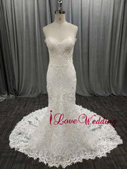 2019 New Fashion Mermaid Appliques Wedding Dress Long Train Beading Bridal Gown robe de mariee Lace Sleeveless Wedding Gown
