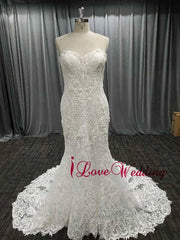 2019 New Fashion Mermaid Appliques Wedding Dress Long Train Beading Bridal Gown robe de mariee Lace Sleeveless Wedding Gown