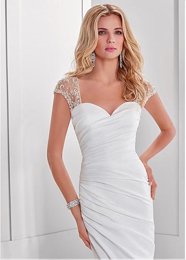 Elegant Sweetheart White Ruched Wedding Dress Cap Sleeve Court Train Chic Back Bridal Gowns Vestidos De Noiva 2019