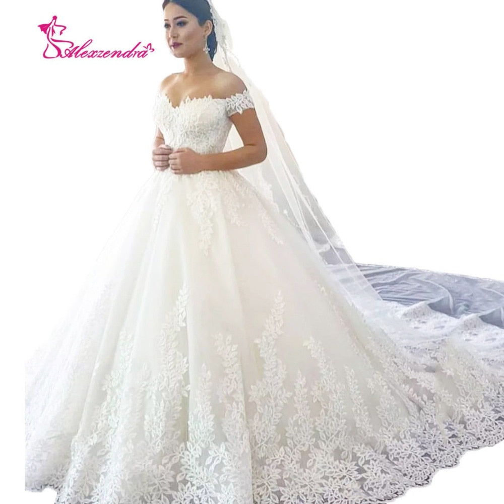 Alexzendra White Ball Gown Wedding Dresses Applique Off the Shoulder Gorgeous Bride Dresses Vestido Robe De Mariage