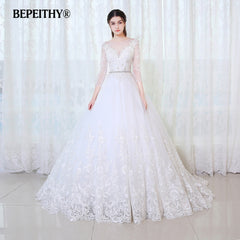 BEPEITHY Ball Gown Princess Wedding Dress Full Sleeves With Belt Vestido De Novia 2019 Lace Vintage Bridal Dresses Casamento