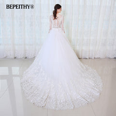 BEPEITHY Ball Gown Princess Wedding Dress Full Sleeves With Belt Vestido De Novia 2019 Lace Vintage Bridal Dresses Casamento